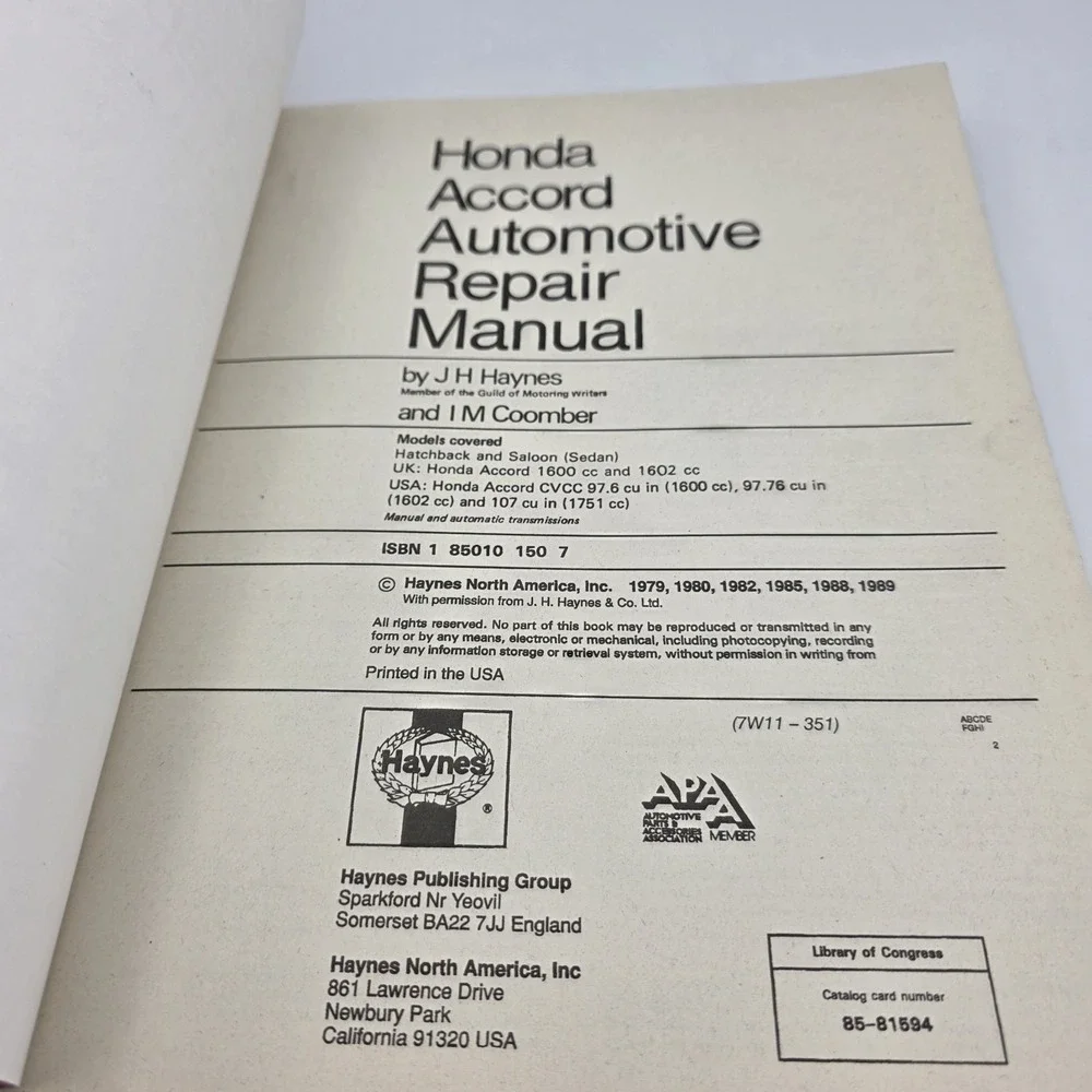 Haynes 42010 (351) Honda Accord CVCC 1976-1983 Automotive Repair Manual Book